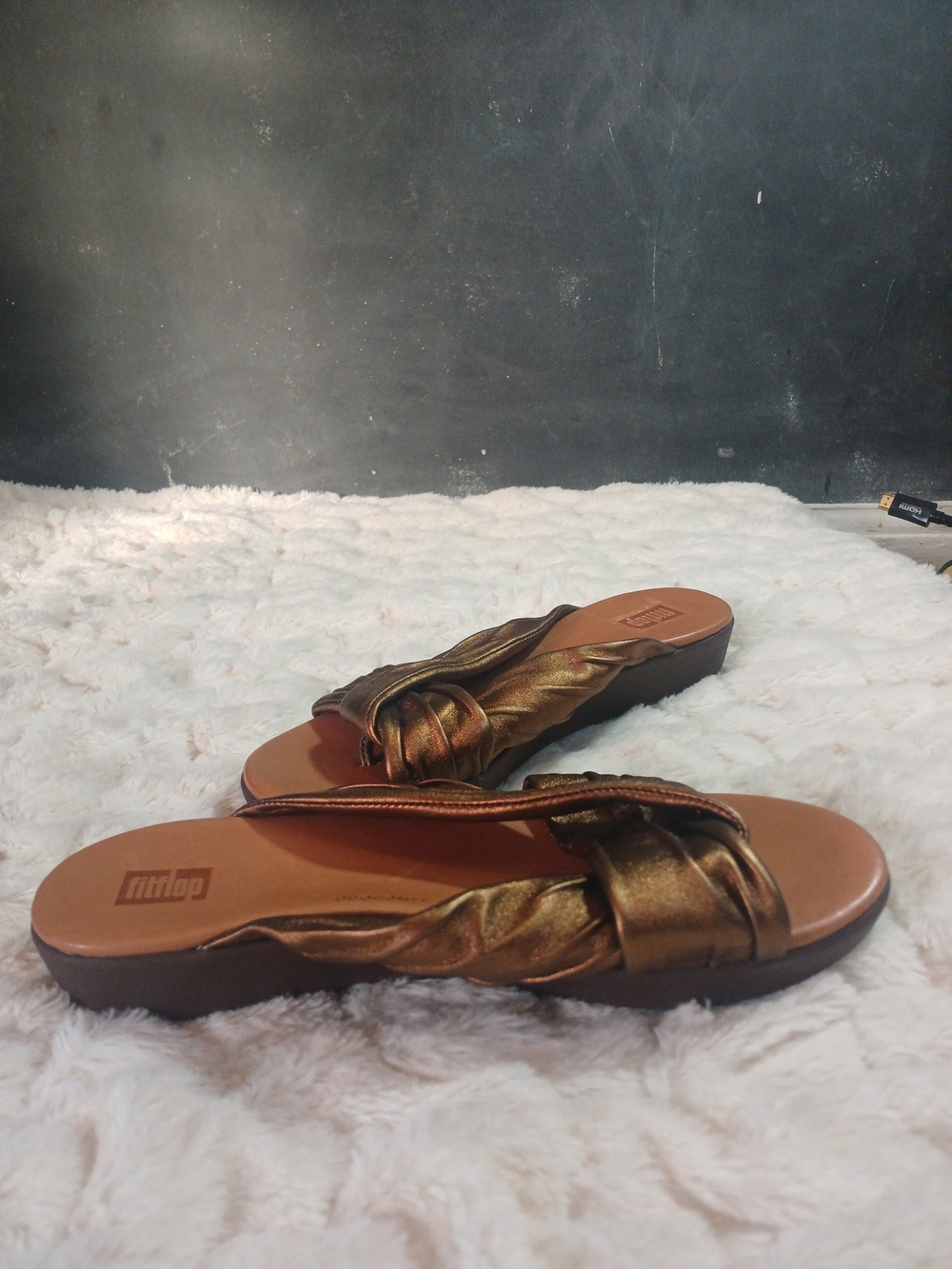 FitFlop Womens Twine Slip On Thong Toe Post Slides Metallic Gold Size 6 - Picture 6 of 11